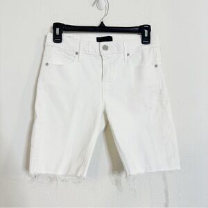 R+A distressed white cut off denim shorts